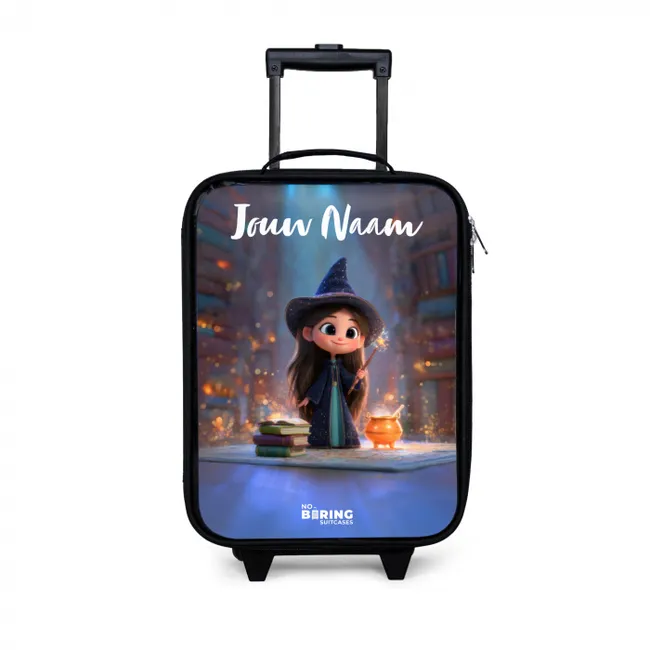 Kinderkoffer met naam - Kleine tovernares in bibliotheek