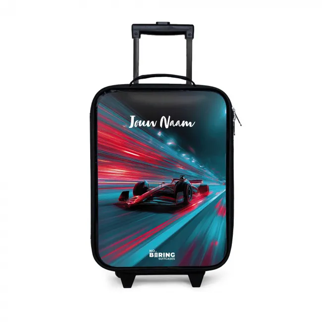 Kinderkoffer met naam - Formule 1 - Raceauto - Rood - Neonverlichting