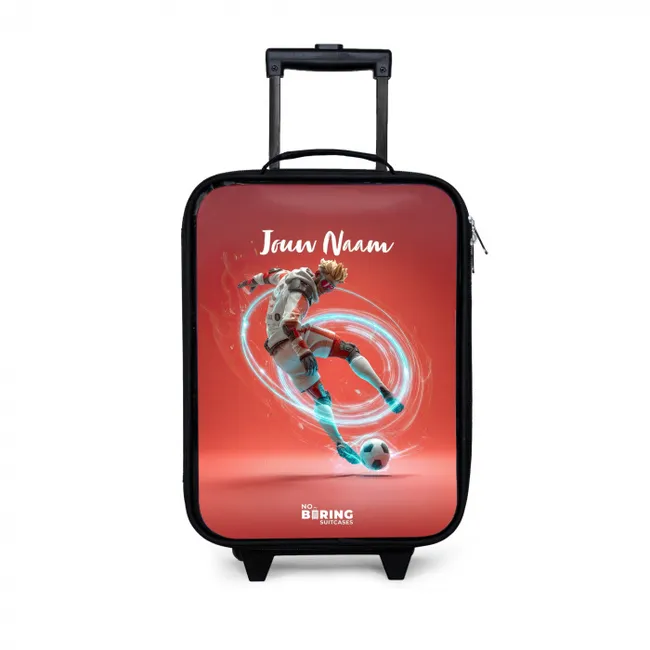 Kinderkoffer met naam - Voetballer - Bal - Lichtcirkel - Rood