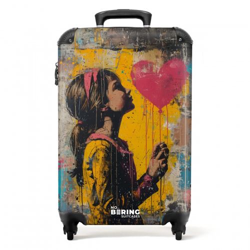 Meisje met hartvormige ballon in graffiti stijl