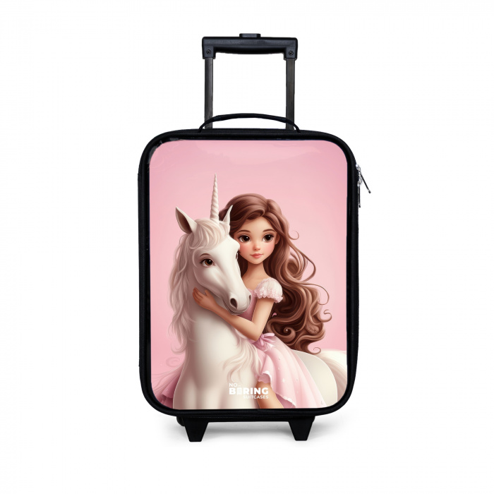 Meisje met witte eenhoorn op roze achtergrond Kinderkoffer - Zwart klein -3d