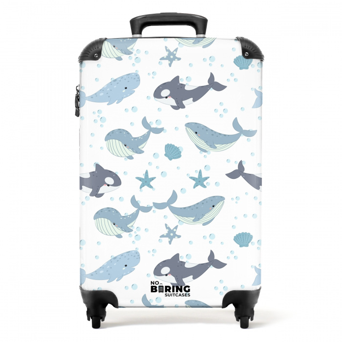 Walvissen patroon met schelpen blauw NBS - Handbagage koffer - Kinderen Unisex middel -productfoto_recht