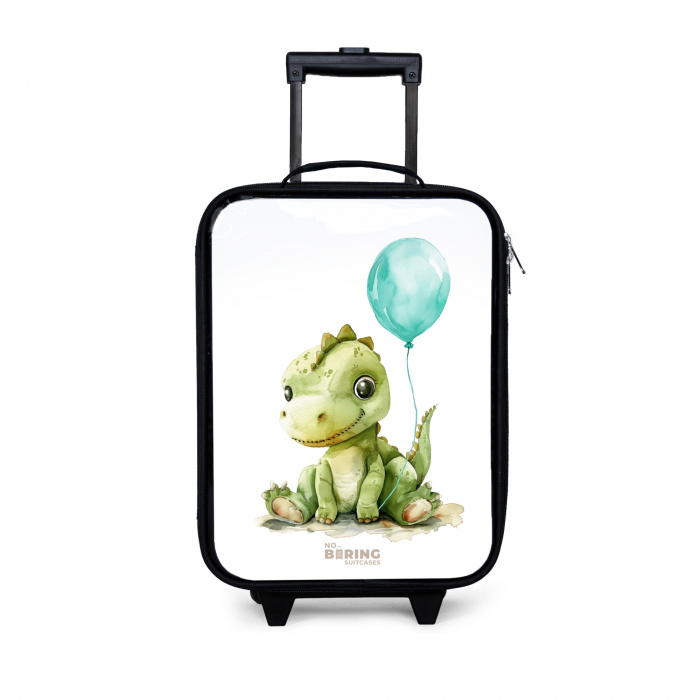 Dino met blauwe ballon Kinderkoffer - Zwart klein -3d