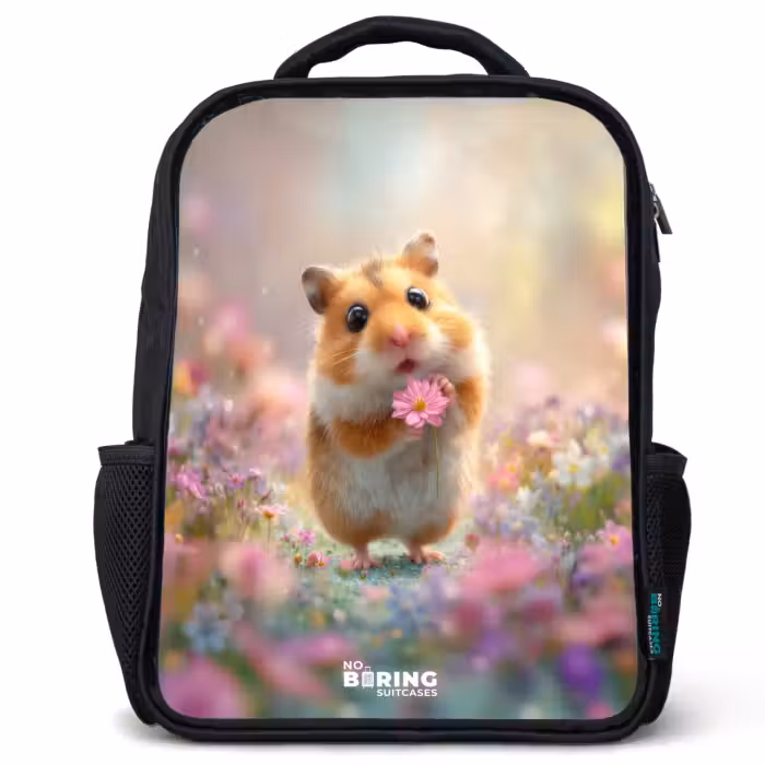 Kinderrugzak - Zwart - Hamster - Bloem - Natuur - Dier