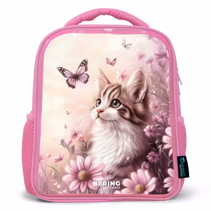 Kinderrugzak - Roze - Kat - Paars - Vlinders - Bloemen