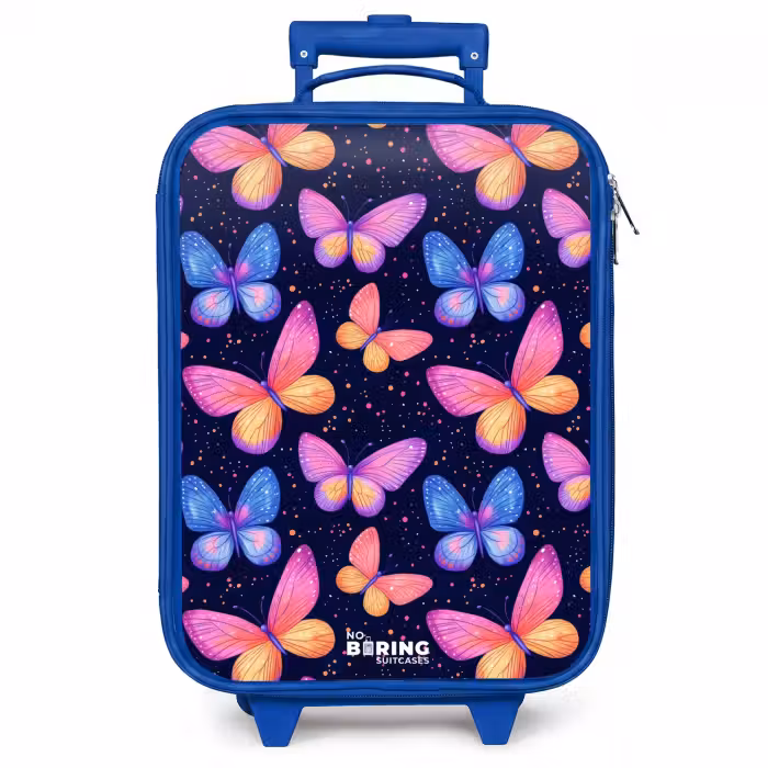 Kinderkoffer - Blauw - Kleurrijke vlinders in roze en blauw