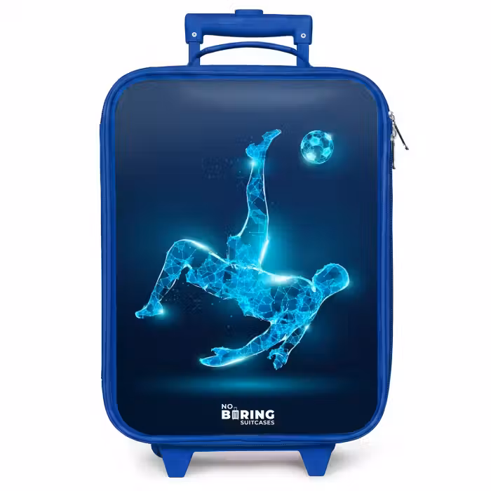 Kinderkoffer - Blauw - Omhaal in blauw neonvoetbal