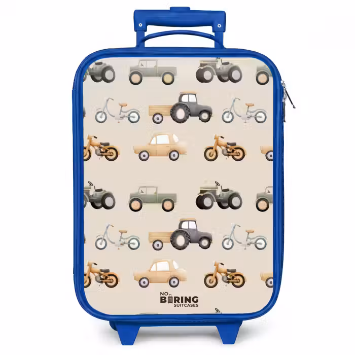 Kinderkoffer - Blauw - Retro voertuigen patroon