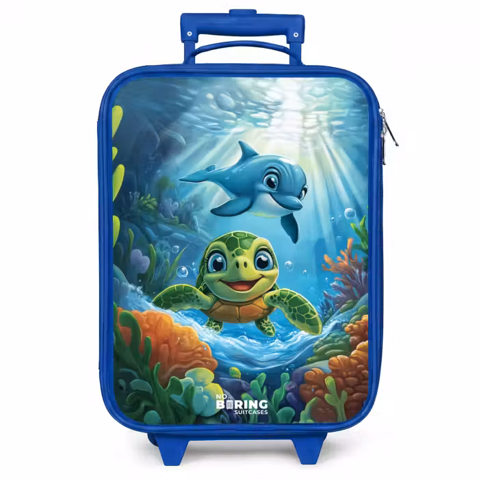 Kinderkoffer - Blauw - Schildpad en dolfijn in blauwe oceaan
