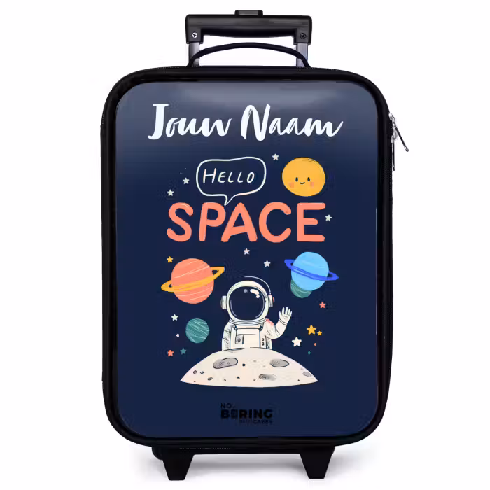 Kinderkoffer met naam - Zwart - Astronaut - Quote - Planeten - Sterren