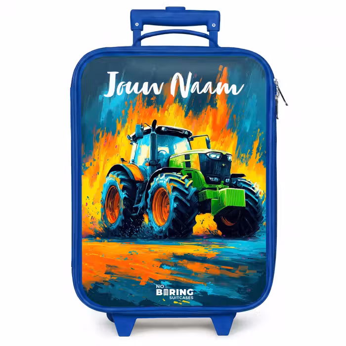 Kinderkoffer met naam - Blauw - Abstract - Tractor - Groen