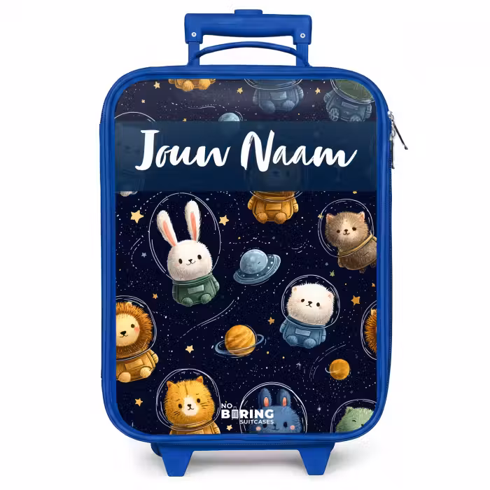 Kinderkoffer met naam - Blauw - Dieren - Astronaut - Planeten - Sterren