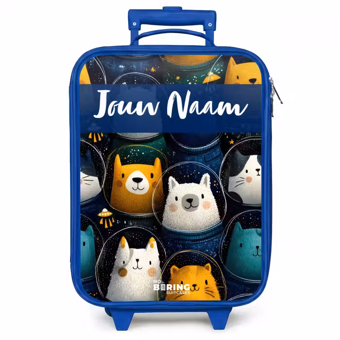 Kinderkoffer met naam - Blauw - Dieren - Sterren - Planeten - Astronaut