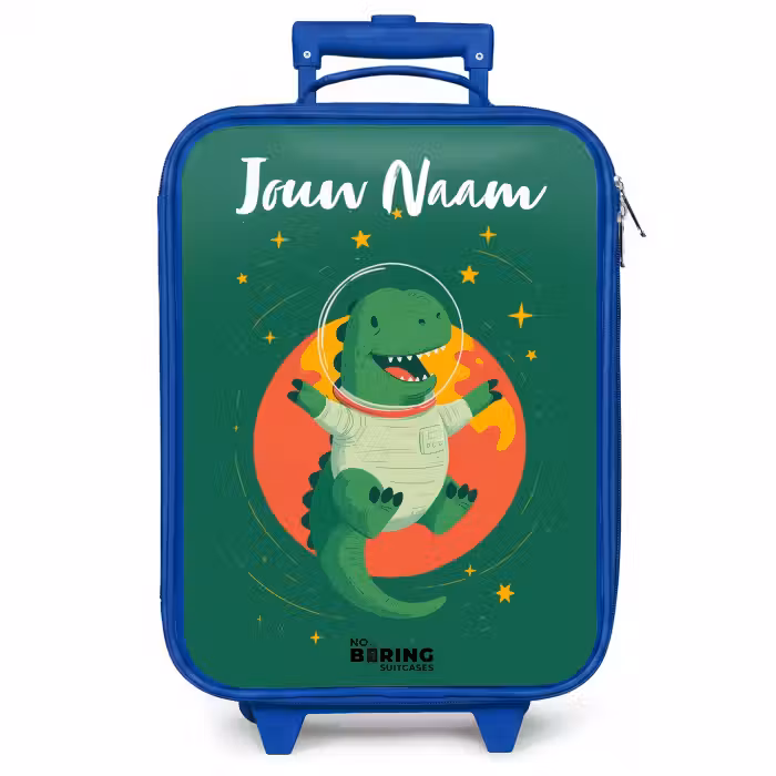 Kinderkoffer met naam - Blauw - Dino - Planeet - Sterren - Groen