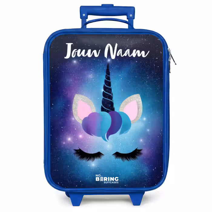 Kinderkoffer met naam - Blauw - Eenhoorn - Sterren - Blauw