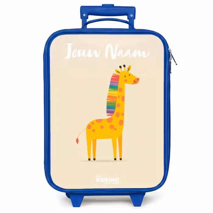 Kinderkoffer met naam - Blauw - Giraffe - Dier - Kleurrijk