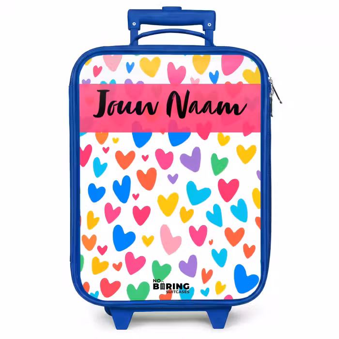 Kinderkoffer met naam - Blauw - Hartjes - Kleurrijk - Patroon