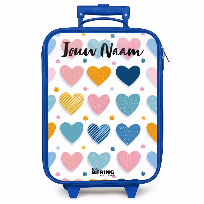 Kinderkoffer met naam - Blauw - Hartjes - Pastel - Patroon