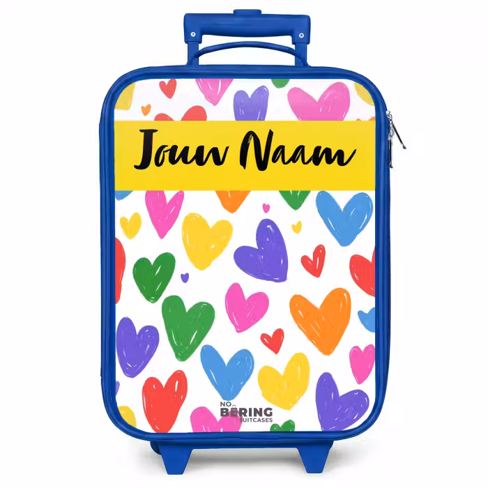 Kinderkoffer met naam - Blauw - Hartjes - Patroon - Kleurrijk