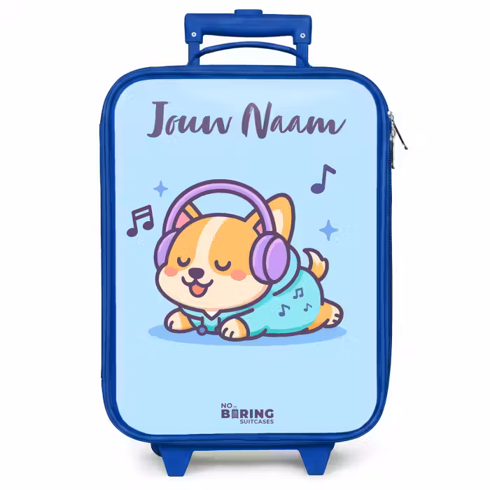 Kinderkoffer met naam - Blauw - Kawai - Hond - Muziek