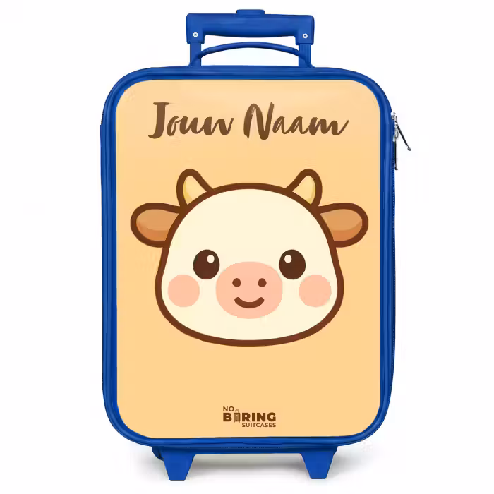 Kinderkoffer met naam - Blauw - Kawai - Koe - Bruin