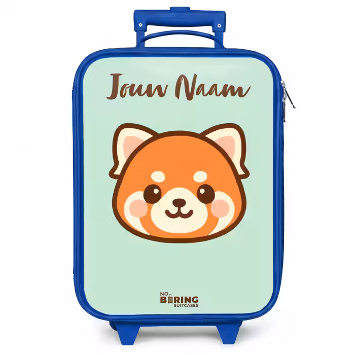Kinderkoffer met naam - Blauw - Kawai - Rode panda - Groen