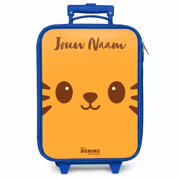 Kinderkoffer met naam - Blauw - Kawai - Tijger - Oranje