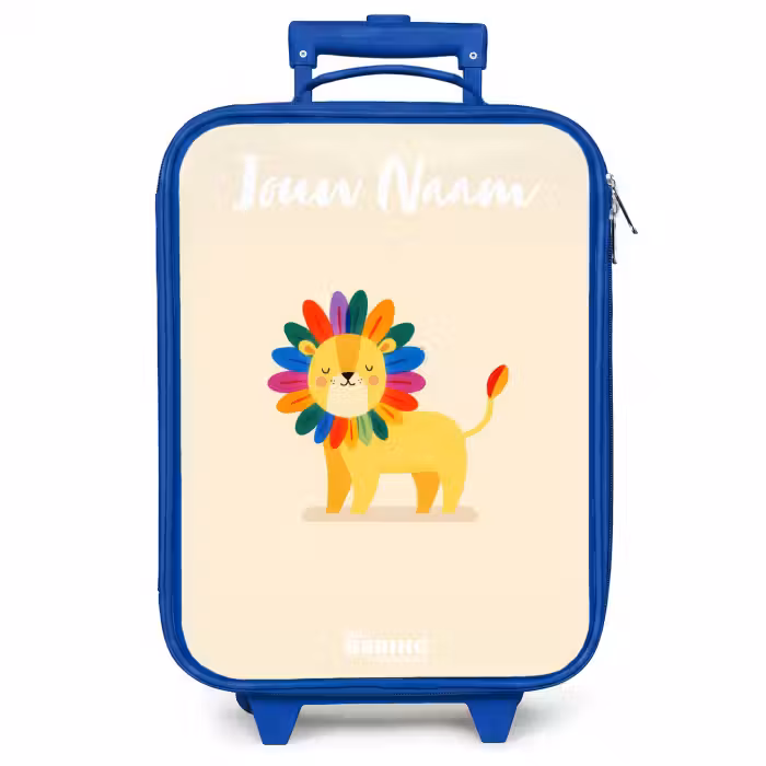 Kinderkoffer met naam - Blauw - Leeuw - Manen - Kleurrijk