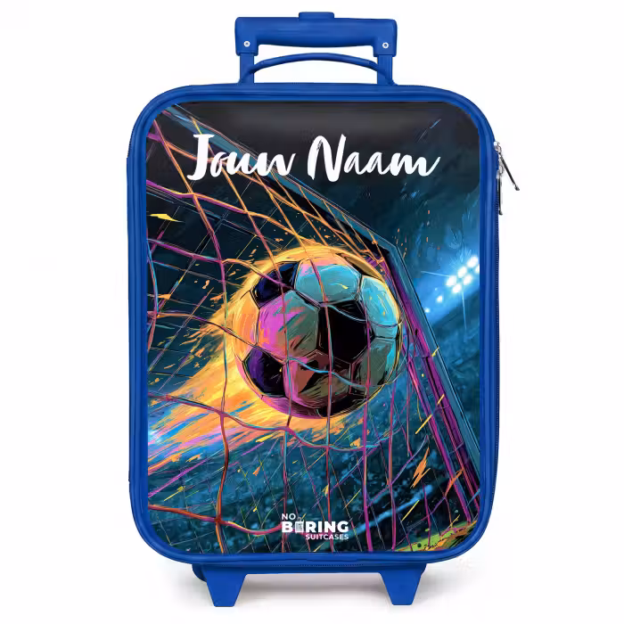 Kinderkoffer met naam - Blauw - Neon - Net - Voetbal - Kleurrijk