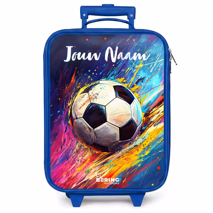Kinderkoffer met naam - Blauw - Neon - Voetbal - Kleurrijk