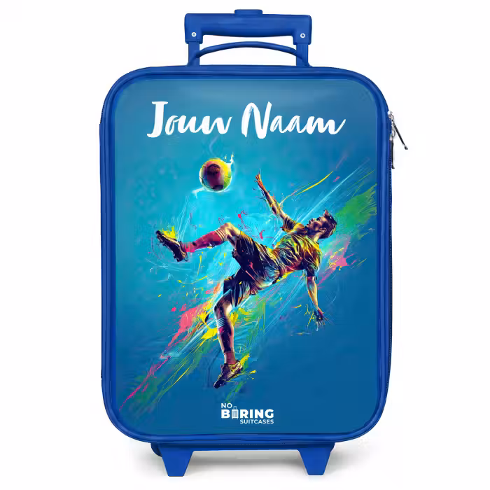Kinderkoffer met naam - Blauw - Neon - Voetbal - Schop - Kleurrijk