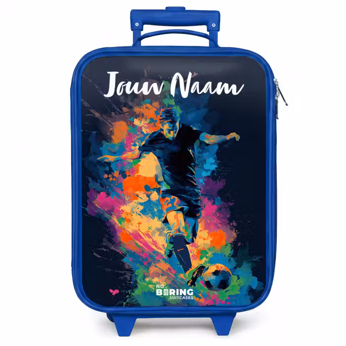 Kinderkoffer met naam - Blauw - Neon - Voetballer - Kleurrijk