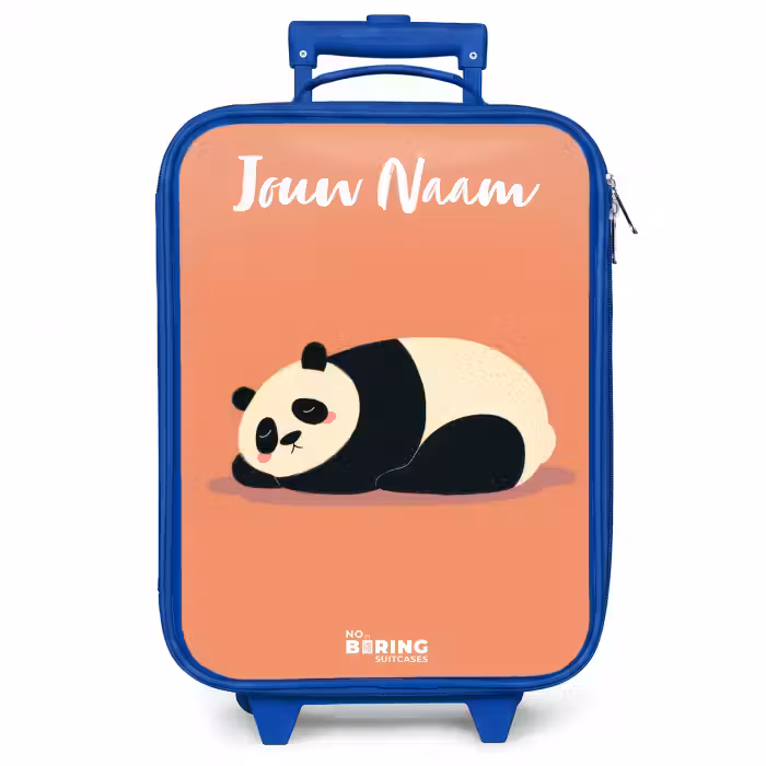 Kinderkoffer met naam - Blauw - Panda - Slapen - Oranje