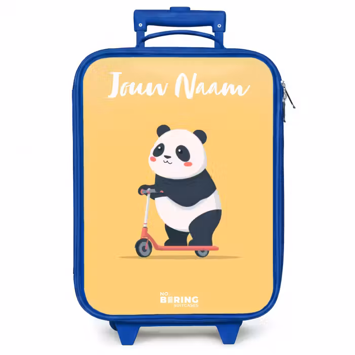 Kinderkoffer met naam - Blauw - Panda - Step - Geel