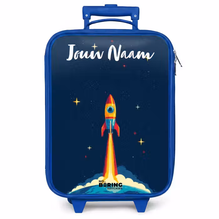 Kinderkoffer met naam - Blauw - Planeet - Raket - Sterren - Donkerblauw