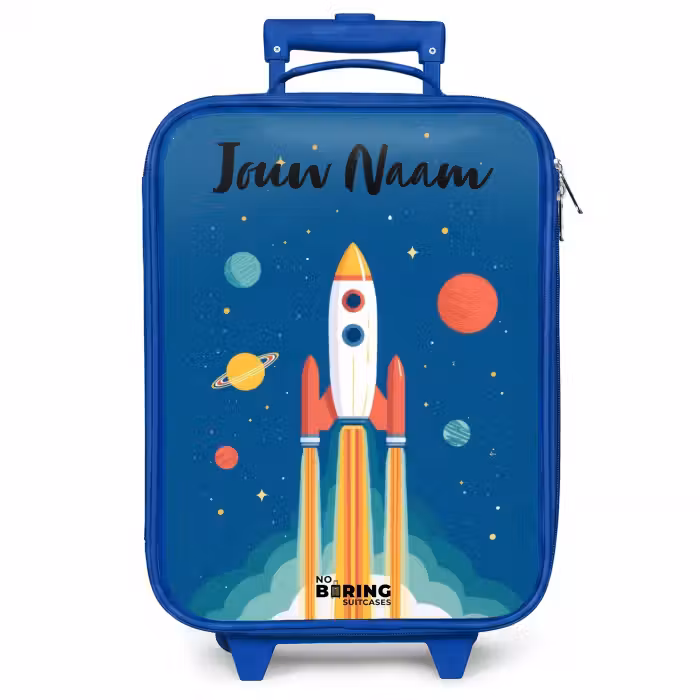 Kinderkoffer met naam - Blauw - Raket - Planeet - Sterren - Veelkleurig