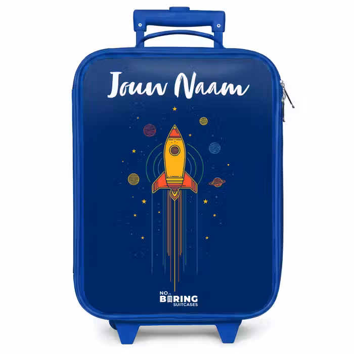 Kinderkoffer met naam - Blauw - Raket - Planeten - Sterren