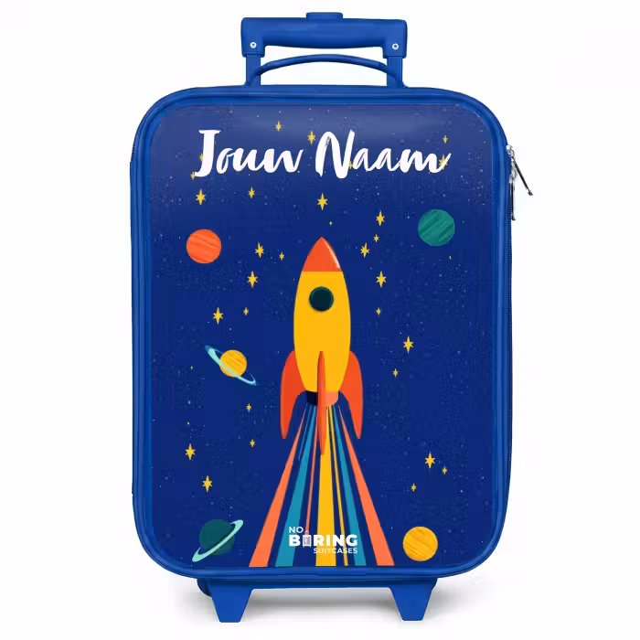 Kinderkoffer met naam - Blauw - Raket - Sterren - Planeet - Ruimte