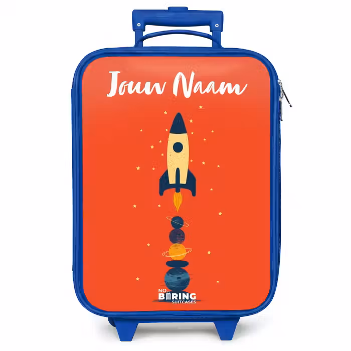 Kinderkoffer met naam - Blauw - Raket - Sterren - Planeten