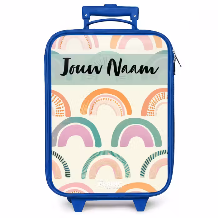 Kinderkoffer met naam - Blauw - Regenboog - Pastel - Patroon