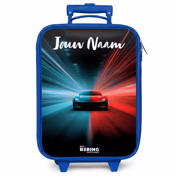 Kinderkoffer met naam - Blauw - Sportauto - Blauw - Neon - Stad