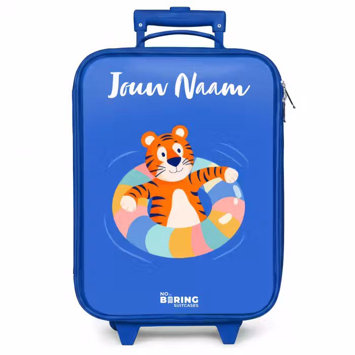 Kinderkoffer met naam - Blauw - Tijger - Zwemband - Water