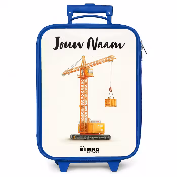 Kinderkoffer met naam - Blauw - Torenkraan - Getekend - Oranje