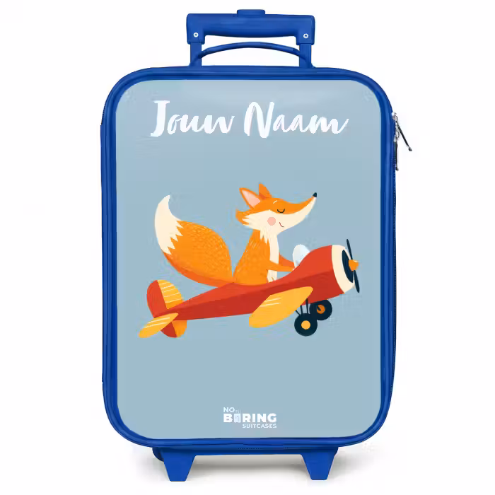 Kinderkoffer met naam - Blauw - Vos - Vliegtuig -  Vliegen
