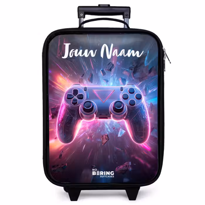 Kinderkoffer met naam - Zwart - Controller - Neon - Game
