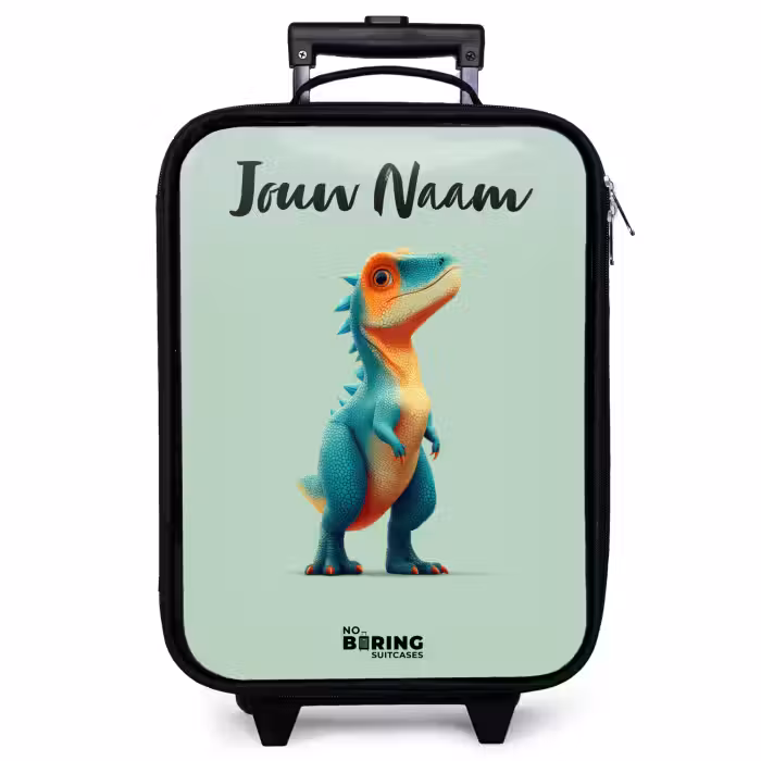 Kinderkoffer met naam - Zwart - Dino - Dier - Groen - Oranje