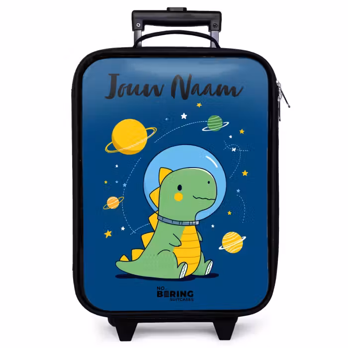 Kinderkoffer met naam - Zwart - Dino - Planeet - Ster - Blauw