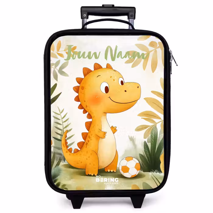 Kinderkoffer met naam - Zwart - Dino - Voetbal - Oranje