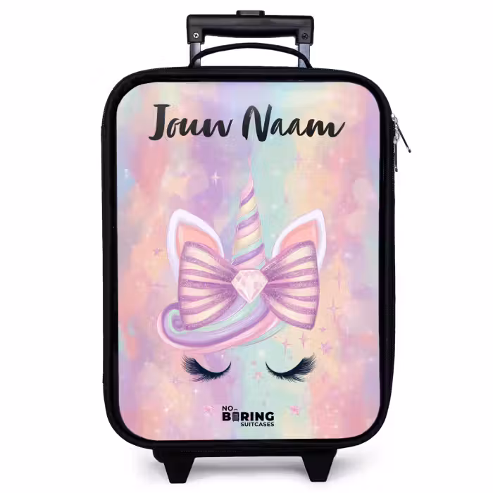 Kinderkoffer met naam - Zwart - Eenhoorn - Glitters - Regenboog - Pastel