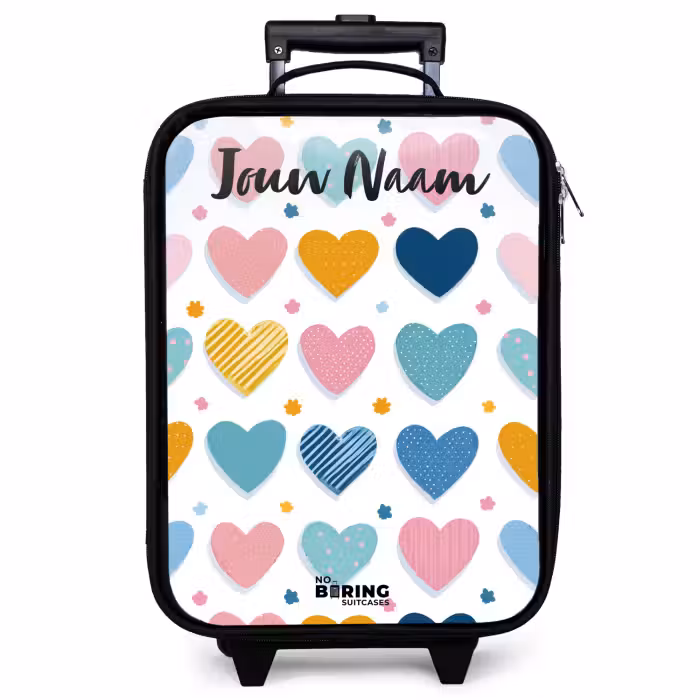 Kinderkoffer met naam - Zwart - Hartjes - Pastel - Patroon
